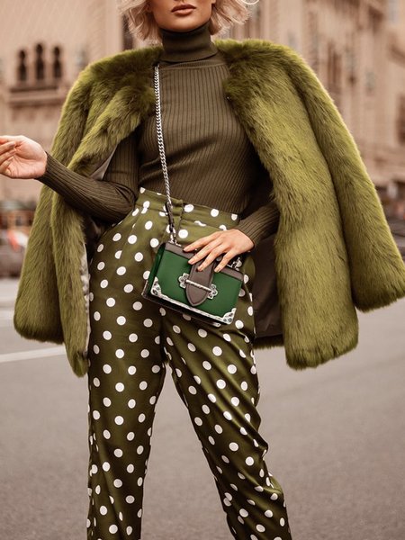 

Elegant Loose Plain Long Sleeve Teddy Jacket, Green, Coats