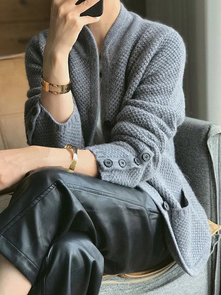 

Loose Micro-Elasticity Stand Collar Long sleeve Urban Sweater Coat, Gray, Cardigans