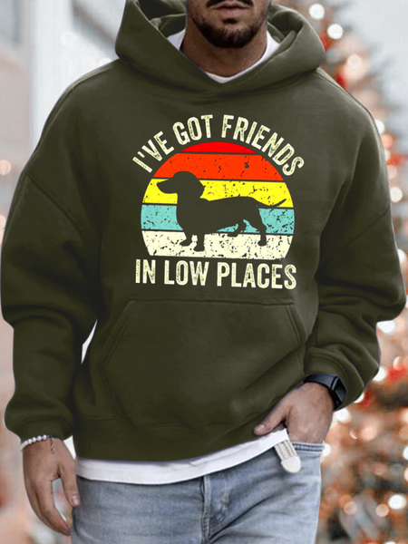 

I've Got Friends In Low Places Funny Gift for Dachshund Lover Mens Hoodie, Army green, Hoodies&Sweatshirts