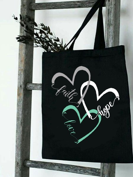 

Love Faith Hope Faith Graphic Shopping Tote Bag, Black, Bags