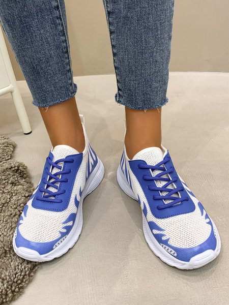 

Plus Size Breathable Color Block Lace-Up Sports Sneakers, Blue, Sneakers