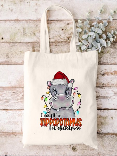 

I Was A Hippopotamus For Christmas Funny Graphic Shopping Tote Bag, White, Bags