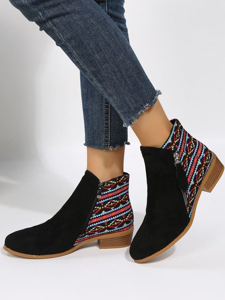 

Ethnic Plus Size Split Joint Zip Up Booties, Black, Boots