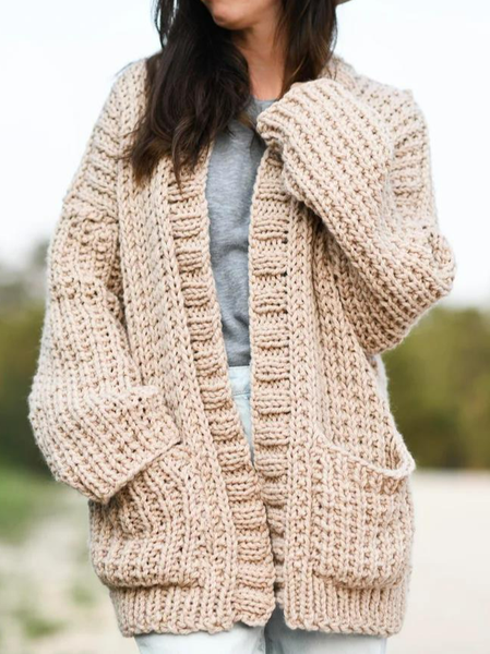 

Plain Casual Wool/Knitting Sweater Coat, Apricot, Cardigans