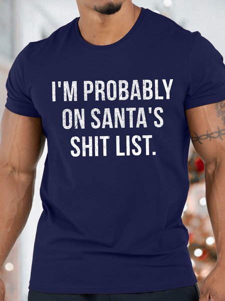 

Men'S I Am Probably On Santa’S Shit List Funny Christmas Graphic Print Crew Neck Text Letters Cotton Casual T-Shirt, Purplish blue, T-shirts