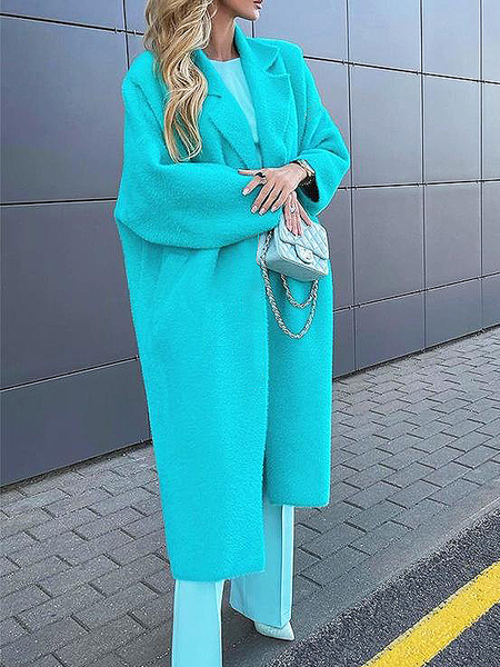 

High Elasticity Loose Urban Lapel Collar Long sleeve Sweater Coat, Blue, Cardigans
