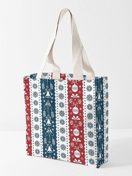 

Red & Blue Christmas Bell All Over Print Graphic Shopping Tote, As picture, Bags