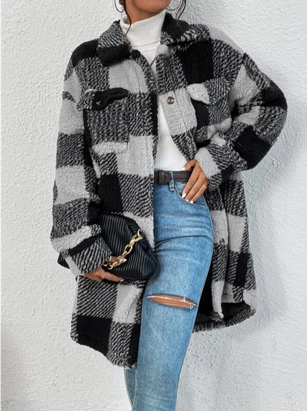 

Casual Shawl Collar Fluff/Granular Fleece Fabric Coat, Multicolor, Outerwear