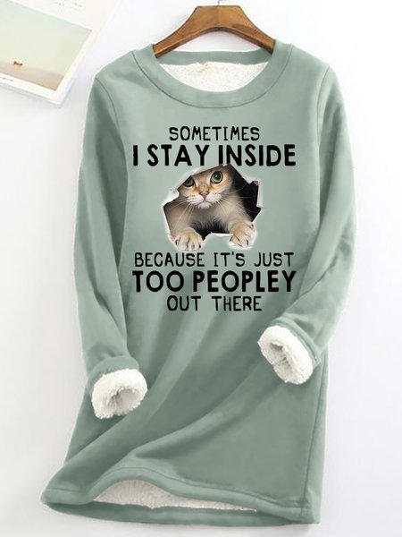 

Women's Funny Cat Letter Crew Neck Sweatshirt, Green, Hoodies&Sweatshirts
