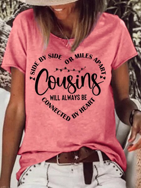 

Women’s Cousins Family Lettter Casual T-Shirt, Red, T-shirts