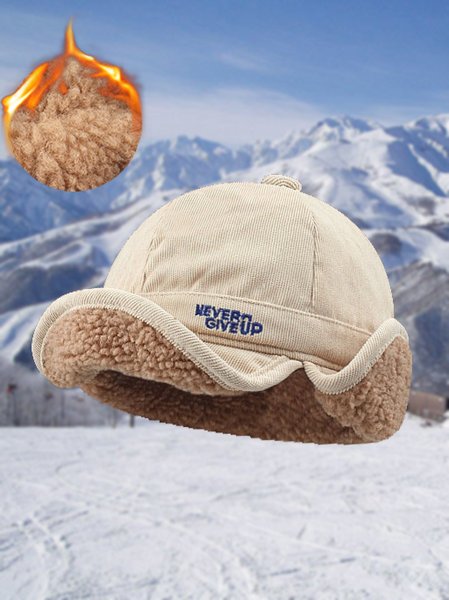 

Plain Lamb Fleece Thickened Ear Guards Beanie Hats Outdoor Daily Warm Accessories, Beige, Women Hats