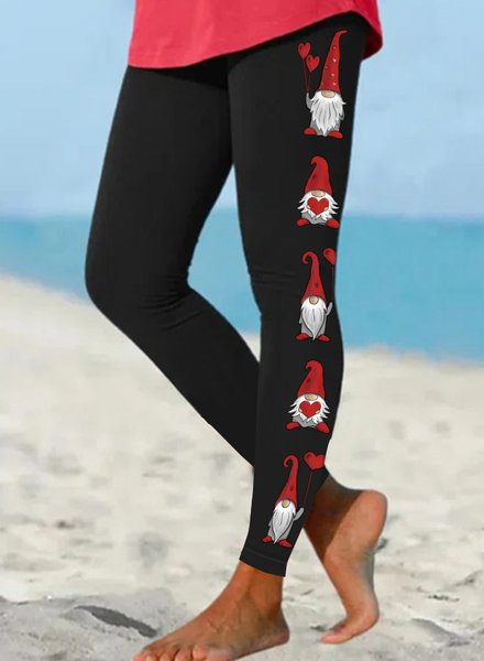 

Women's Cute Gnomes Heart Valentines Simple Regular Fit Leggings, Black, Leggings