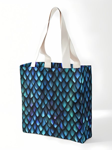 

Blue Fury Dragon Scales Animal Graphic Shopping Tote, As picture, Bags