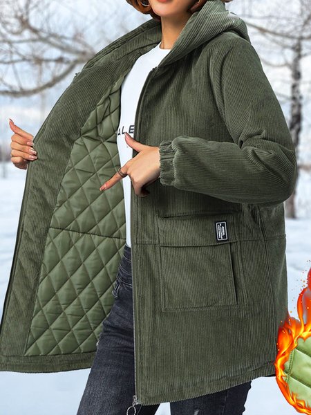 

Corduroy thick pleated cotton warm long-sleeved jacket, Green, Outerwear