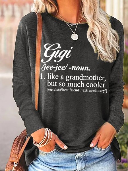 

Gigi Like A Grandmather But So Much Cooler Cotton-Blend Casual Text Letters Regular Fit Top, Gray, Long sleeves