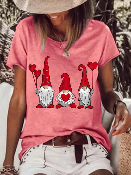 

Women's Cute Gnomes Heart Valentines Simple Heart T-Shirt, Pink, T-shirts