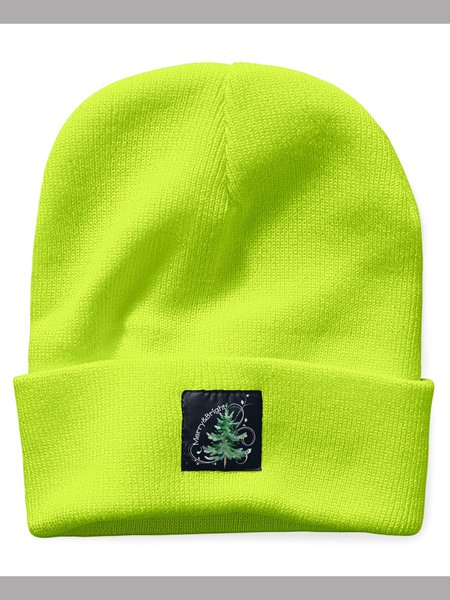 

Merry And Bright Christmas Tree Graphic Beanie Hat, Green, Hats