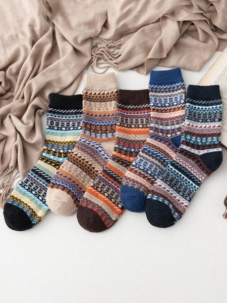 

Casual Everyday Ethnic Pattern Striped Cotton Socks, Multicolor, Socks