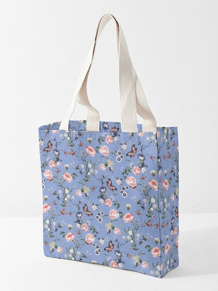 

Butterfly & Rose All Over Print Plant Graphic Shopping Tote, As picture, Bags