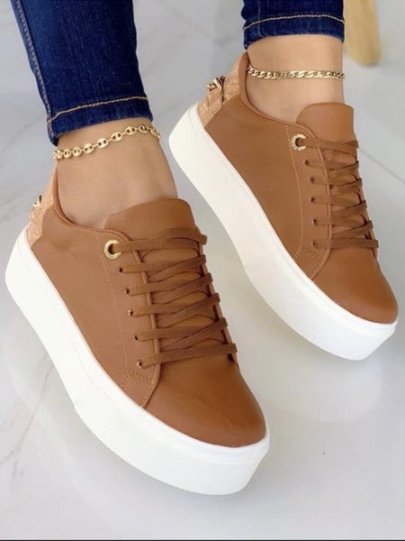 

Gold Chain Faux Leather Panel Platform Shoes, Coffee, Creepers & Wedges