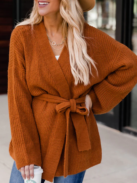 

Casual Wrap Wool/Knitting Plain Sweater Coat, Cameo brown, Cardigans