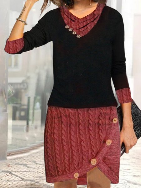 

Loose V Neck Color Block Dress, Black, Dresses