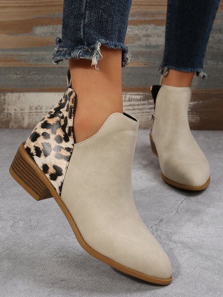 

Leopard Khaki Casual Ankle Boots, Off white, Boots