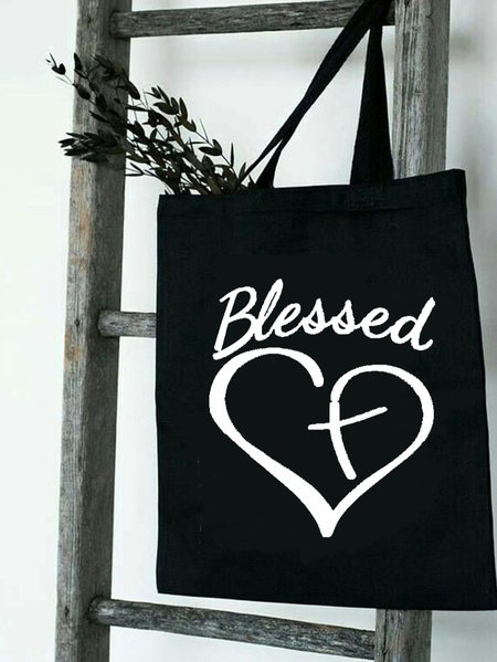 Blessed Faith Graphic Shopping Tote Bag, Black, Bags