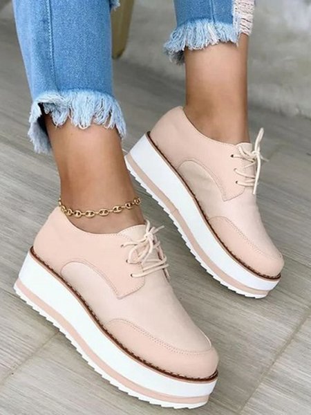 

Women's Casual Split Joint Lace-Up Platform Shoes, Pink, Creepers & Wedges