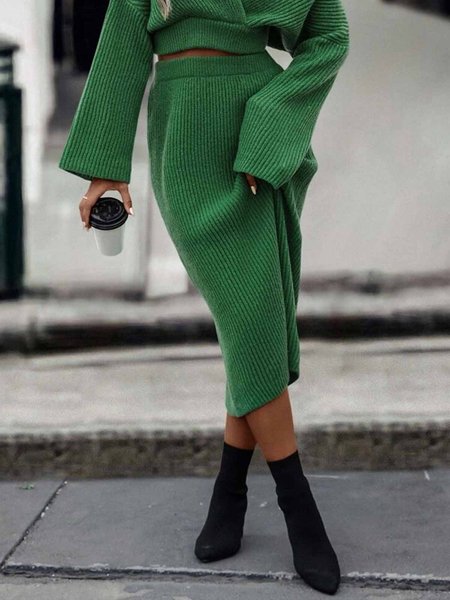 

Elegant Daily Regular Fit Elegant Midi Skirt, Green, Skirts