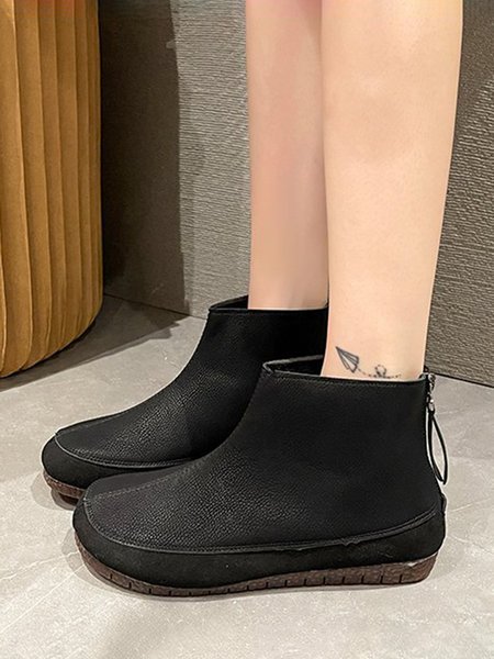 

Vintage Plain Split Join Back Zip Boots, Black, Boots