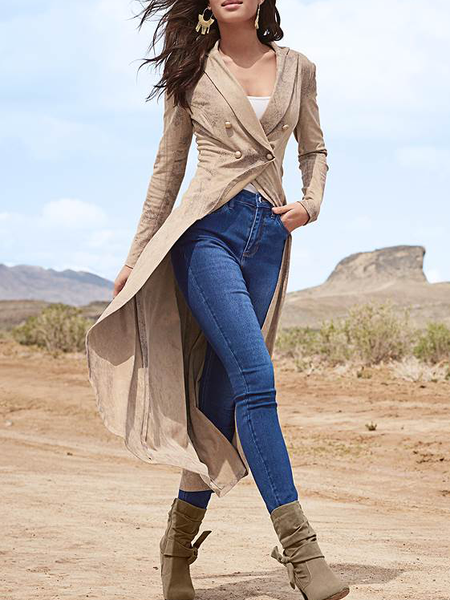 

Regular Fit Lapel Collar Plain Jacket, Light khaki, Jackets