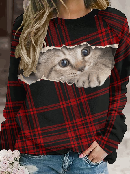 

Women's Funny Cat Raglan Sleeve Plaid Sweatshirt, Red, Hoodies&Sweatshirts