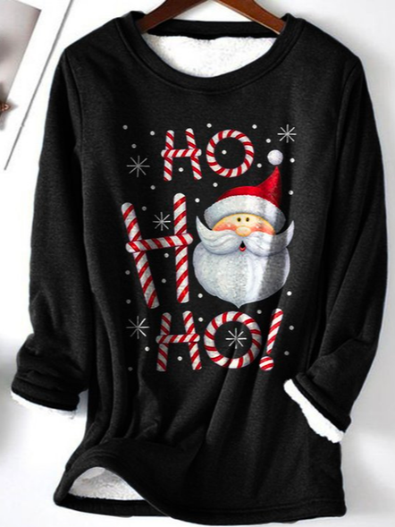 

Crew Neck Christmas Fluff/Granular Fleece Fabric Sweatshirt, Black, Hoodies & Sweatshirts
