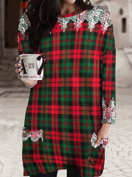 

Women's Christmas plain lace Print Casual Dress, As picture, Dresses