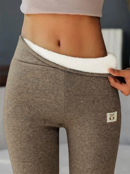 

Casual Fleece Lined High Waist Athletic Tummy Control Stretch Workout Leggings, Brown, Pants