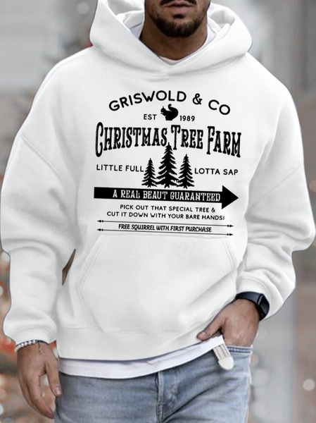 

Men's Christmas Tree Farm Funny Graphic Print Hoodie Text Letters Casual Sweatshirt, White, Hoodies&Sweatshirts