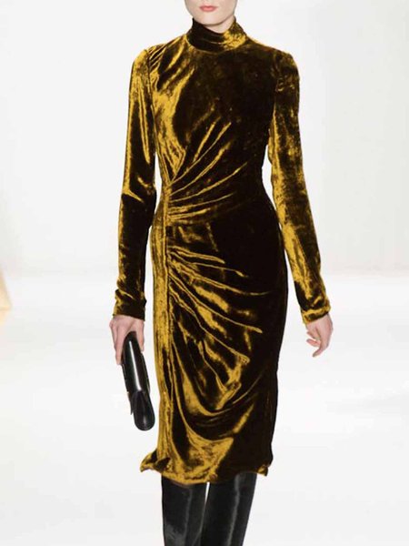 

Turtleneck Long sleeve Regular Fit Elegant Dress, Yellow, Mini Dresses
