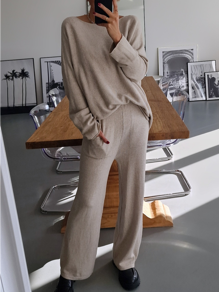 

Plain Casual Regular Fit Two-Piece Set, Khaki, Suit Set