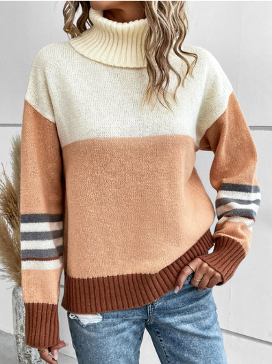 

Colorblock Striped Pattern Turtle Neck Sweater, Multicolor, Sweaters