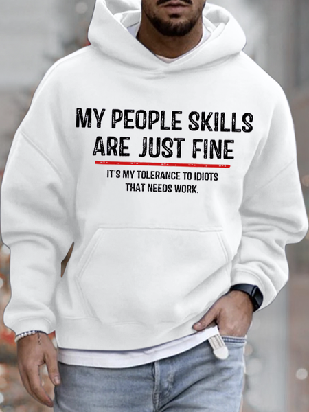 

Men's My People Skills Are Just Fine Funny Graphic Print Text Letters Loose Hoodie Sweatshirt, White, Hoodies&Sweatshirts