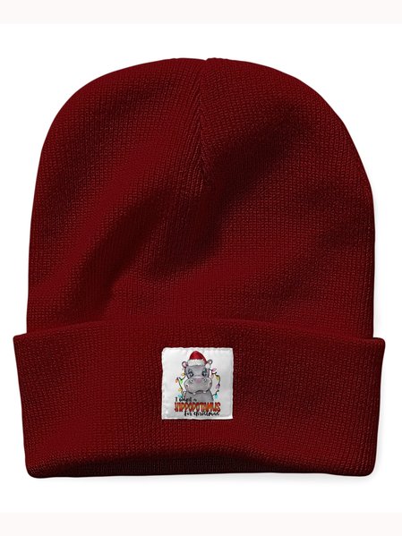 

I Was A Hippopotamus For Christmas Funny Graphics Beanie Hat, Wine red, Hats