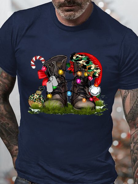 Men'S Christmas Military Boots Funny Graphic Print Text Letters Cotton Casual T-Shirt, Purplish blue, T-shirts