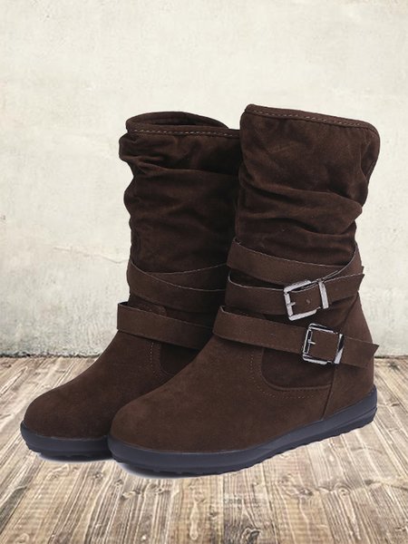 

Vintage Buckle Fleece Thermal Boots, Brown, Women Shoes