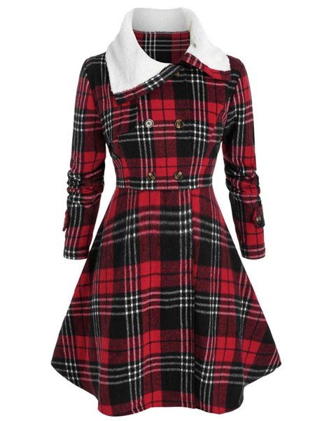 

Regular Fit Plaid Fluff/Granular Fleece Fabric Casual Dress, Red, Mini Dresses
