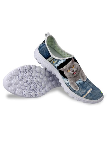 

Cute Cat Pattern Lightweight Breathable Sneakers, Color4, Flats & Loafers