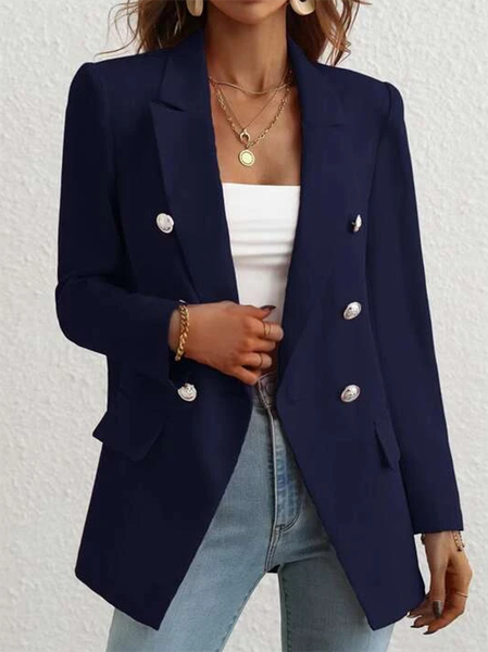 

Loose Plain Shawl Collar Casual Blazer, Dark blue, Blazers