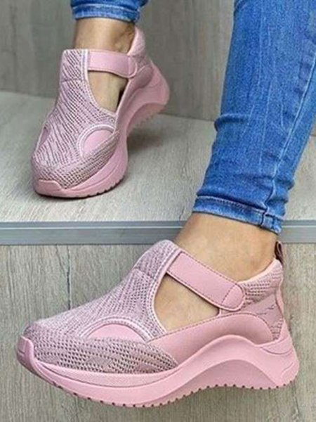 

Breathable Non-Slip Platform Flyknit Velcro Sneakers, Pink, Sneakers