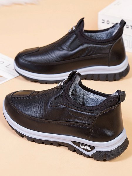 

Comfortable Soft Leather Plush Warm Lightweight Sneakers, Black, Sneakers