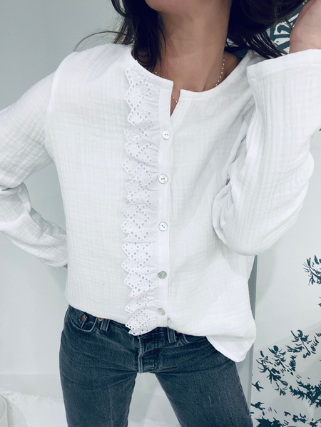

Casual Plain Cotton-Blend Crew Neck Blouse, White, Blouses & Shirts